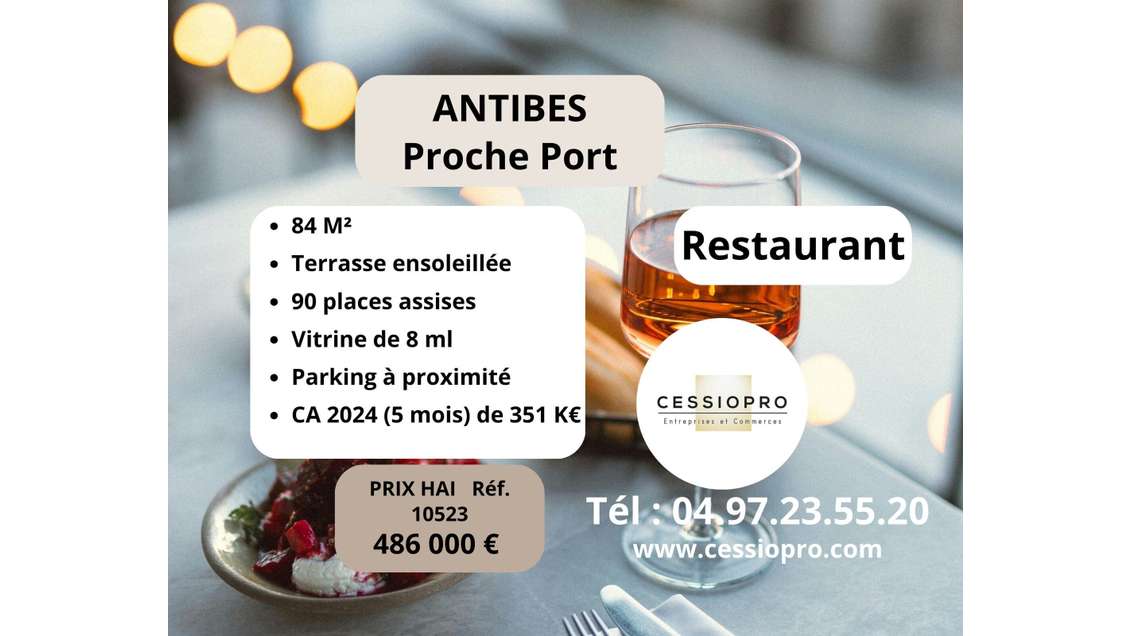 Vente restaurant terrasse proche du port Antibes