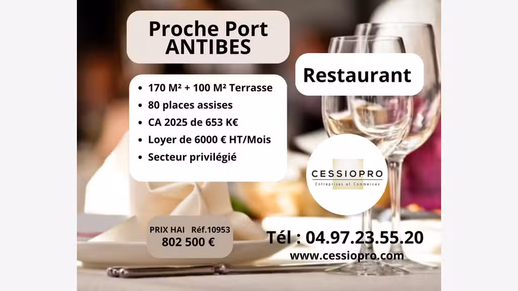AV restaurant 170m² + terrasse proche port Antibes