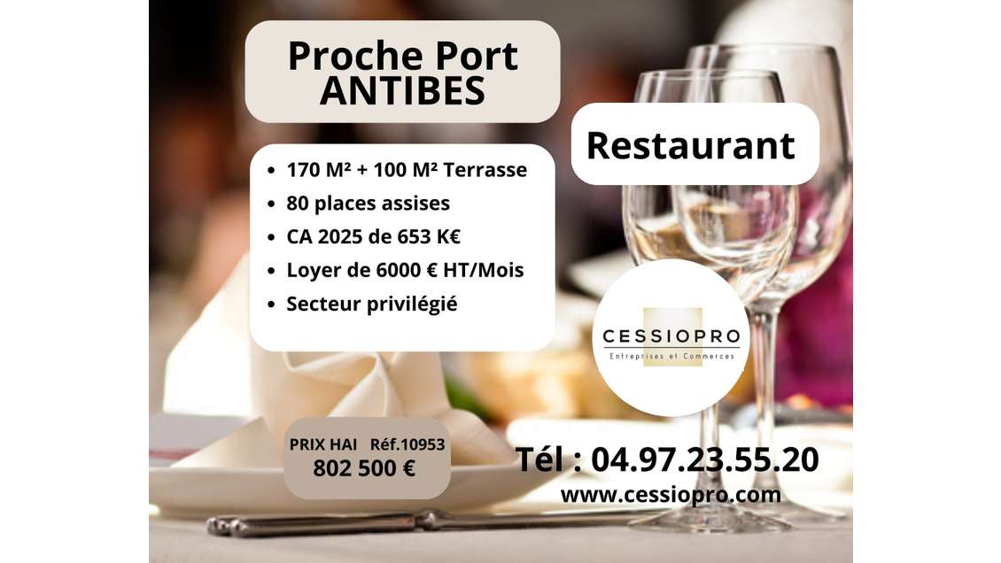 AV restaurant 170m² + terrasse proche port Antibes