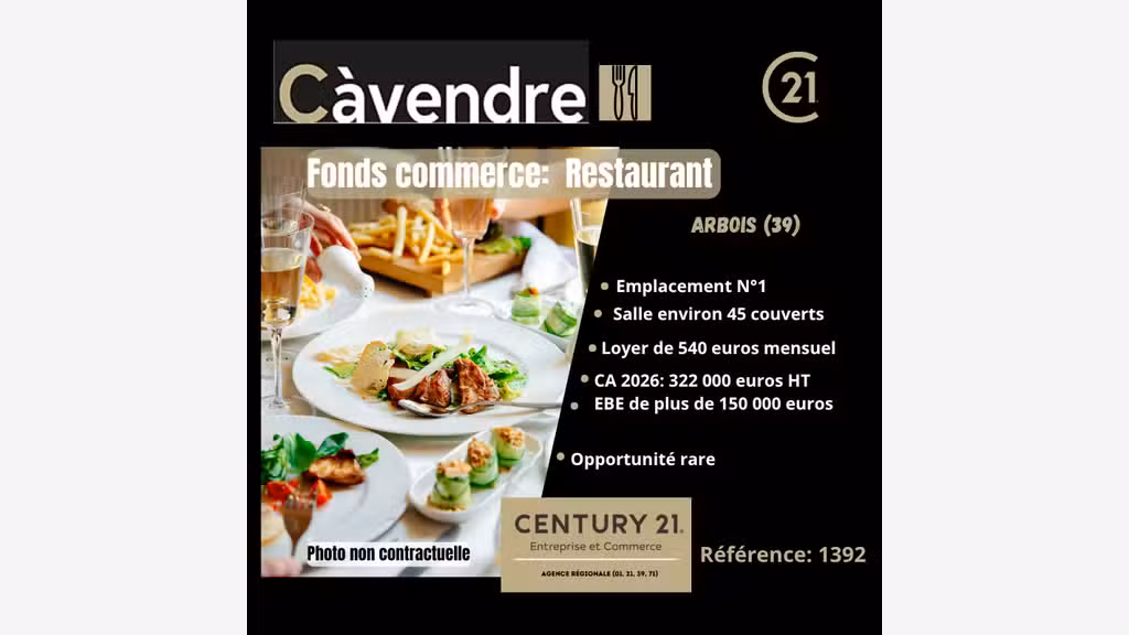 Cède restaurant en cité viticole d'Arbois empl n°1