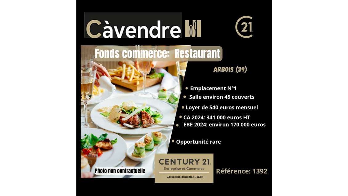 Cède restaurant en cité viticole d'Arbois empl n°1