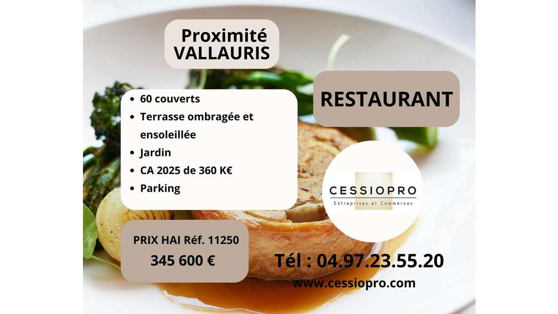 Vente restaurant avec terrasse proche Vallauris