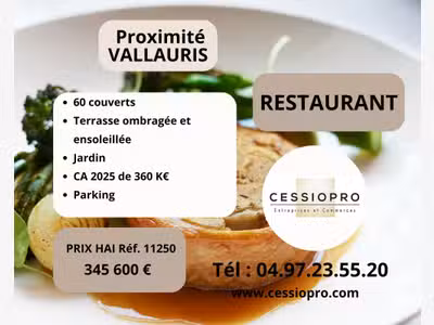 Vente restaurant avec terrasse proche Vallauris