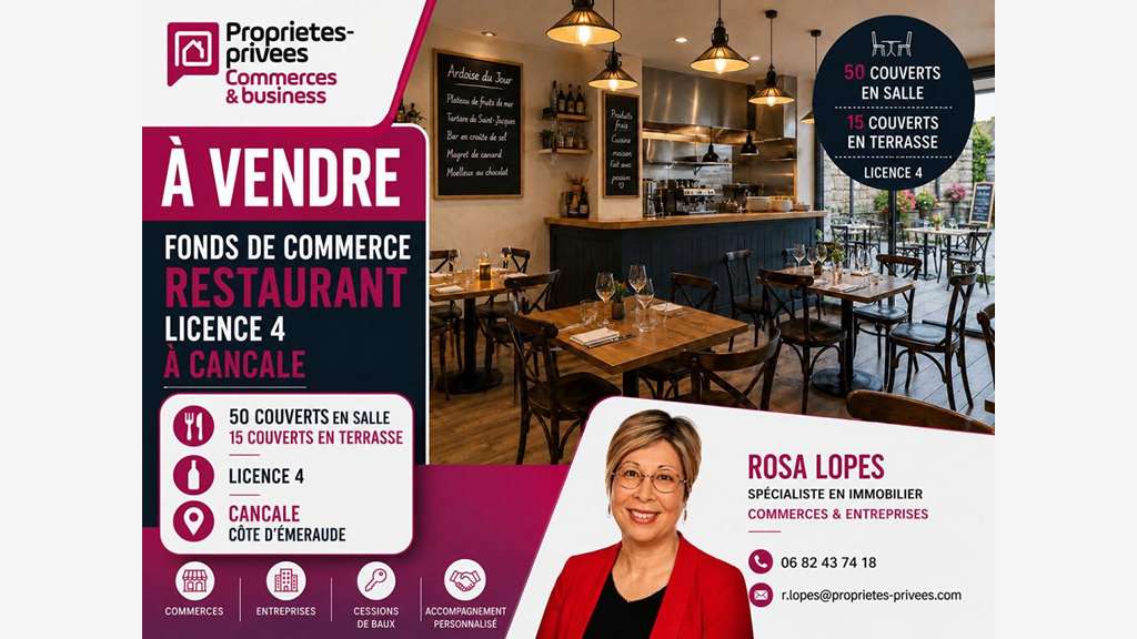 Vente bar restaurant 65 couverts à Cancale