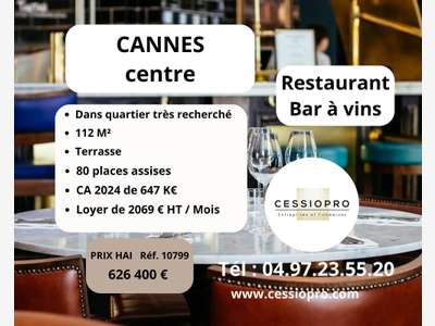 Vente restaurant bar à vins terrasse Cannes centre