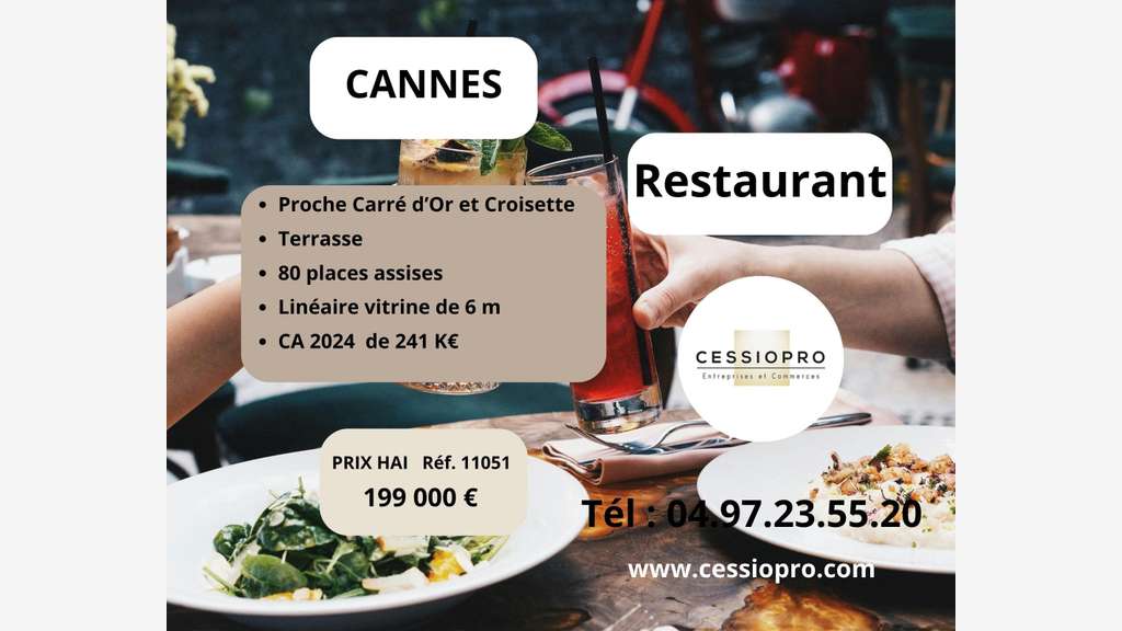 A vendre restaurant à Cannes proche Carré d'Or