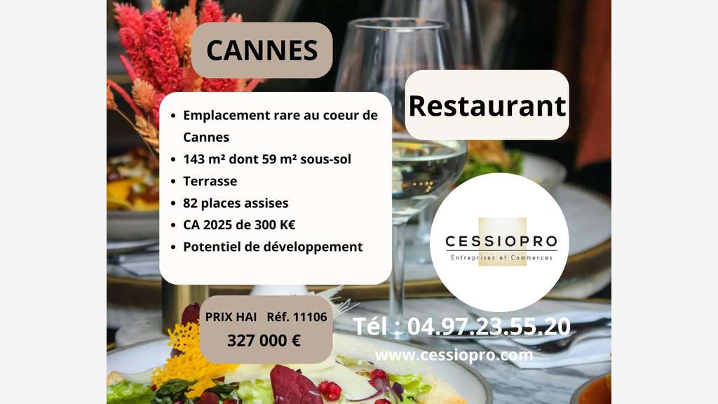 Vente restaurant avec terrasse ensoleillée Cannes
