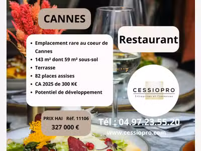Vente restaurant avec terrasse ensoleillée Cannes
