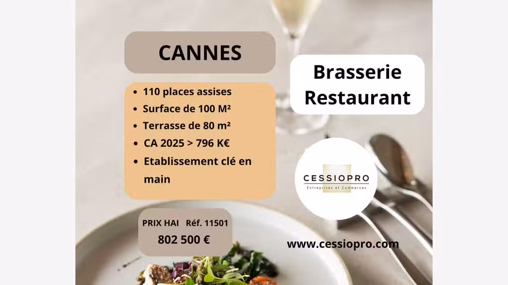 Vente brasserie restaurant lic IV terrasse Cannes 