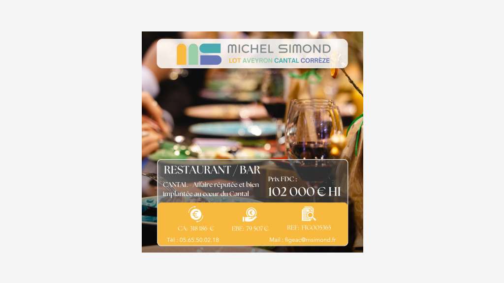 AV restaurant bar lic IV terrasse dans le Cantal