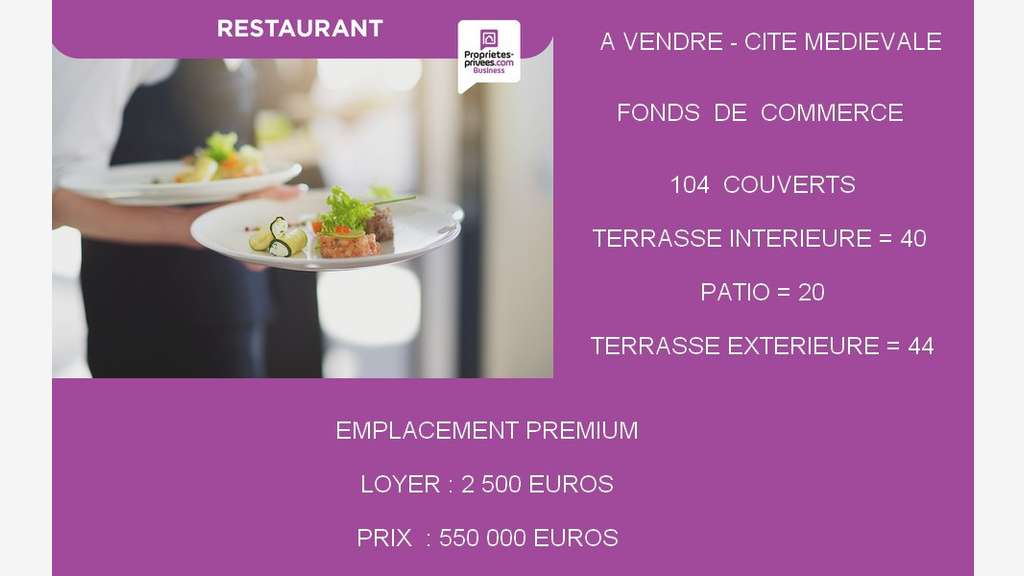 Vente restaurant 100 couverts à Carcassonne 11000