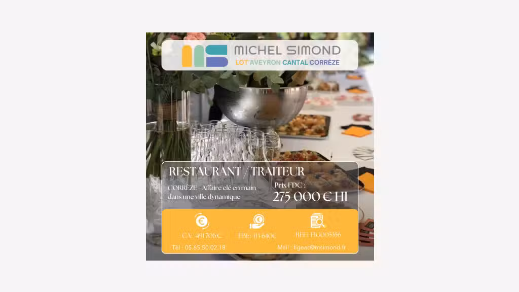 Vente restaurant traiteur évènementiel en Corrèze