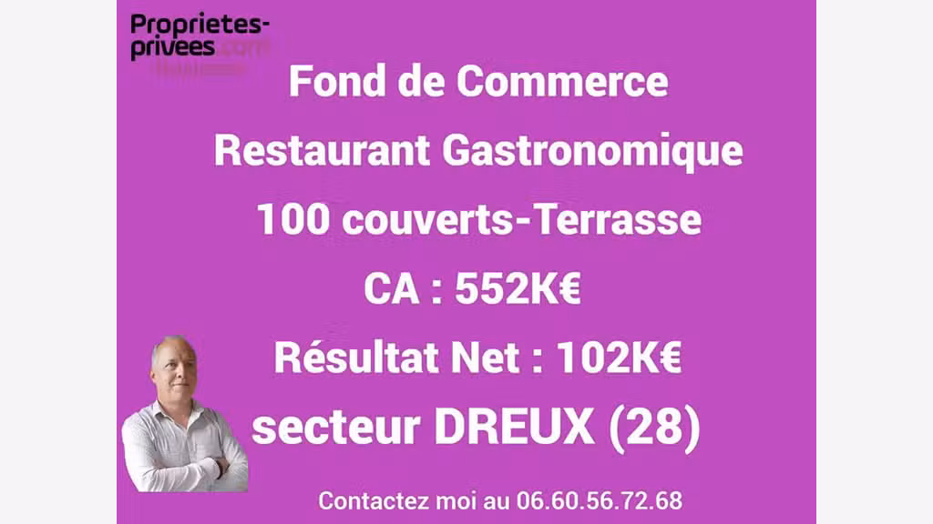 Vente restaurant gastronomique 120m² secteur Dreux