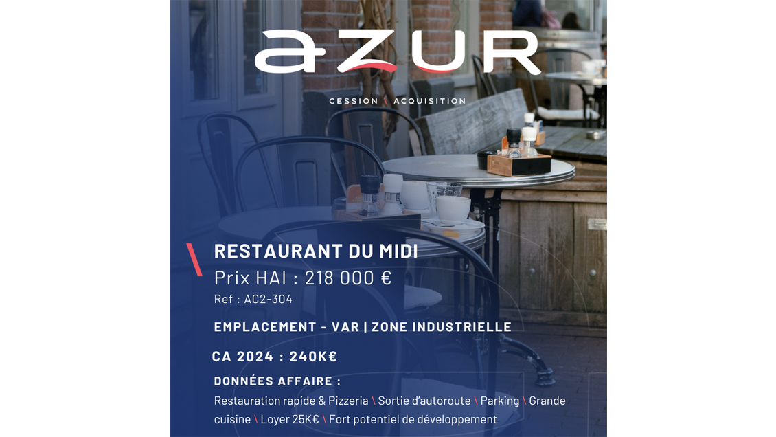 VENTE Restaurant du midi 5j/7 dans le Var
