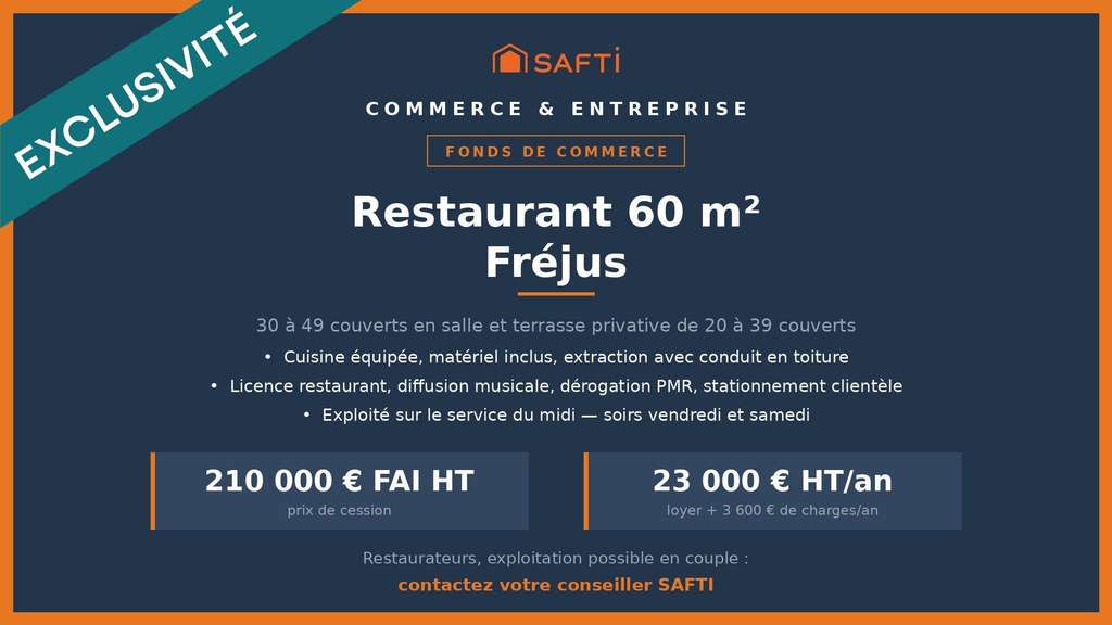 Vente restaurant tradi de 60m² + terrasse à Fréjus