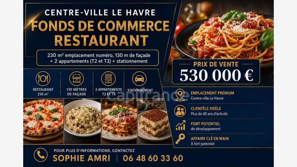 Vente restaurant 380m² en Centre-Ville Le Havre