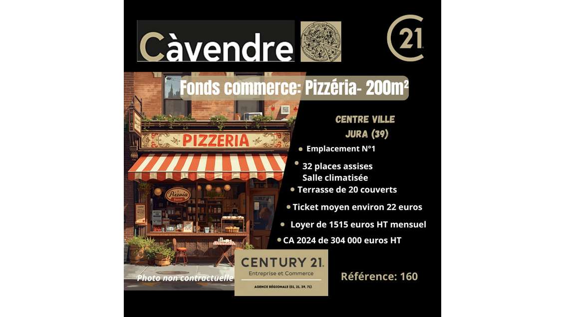 Vente pizzéria emplacement n°1 centre ville Jura