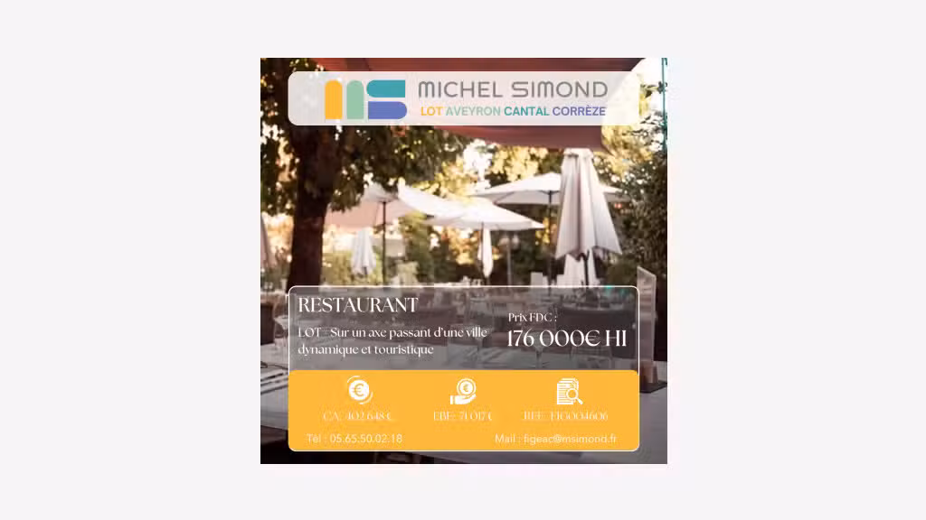 Vente restaurant grande terrasse licence IV Lot