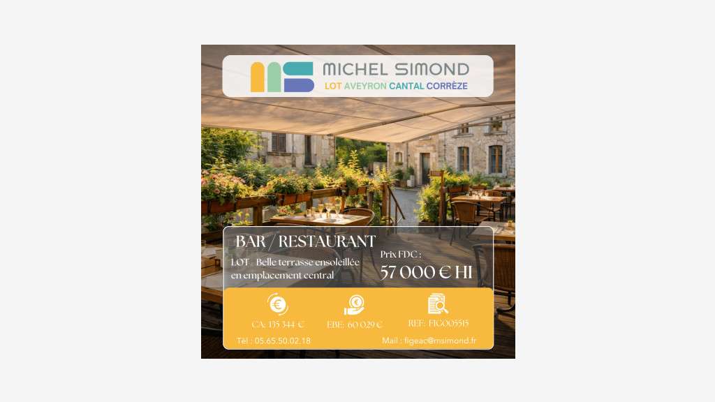 Vente bar restaurant 50 couverts licence IV Lot