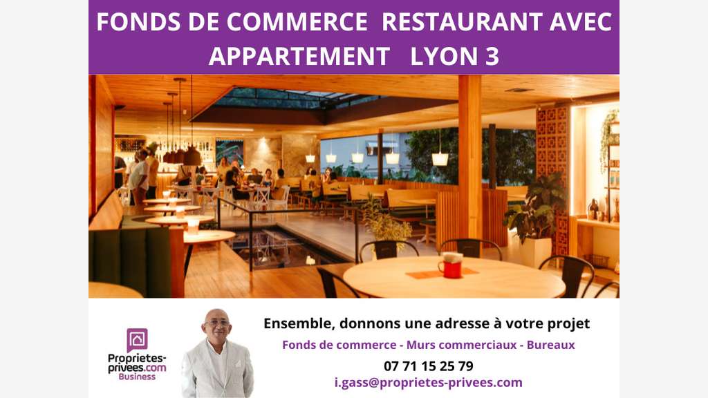 Vente restaurant 85 couverts terrasse Lyon 69003
