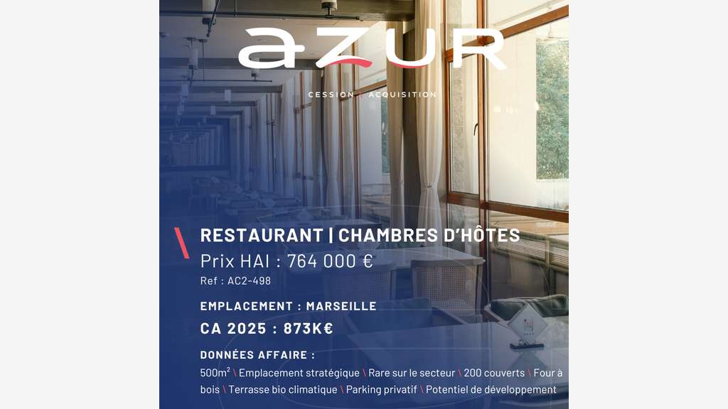 VENTE Restaurant Chambres d'hôtes à Marseille