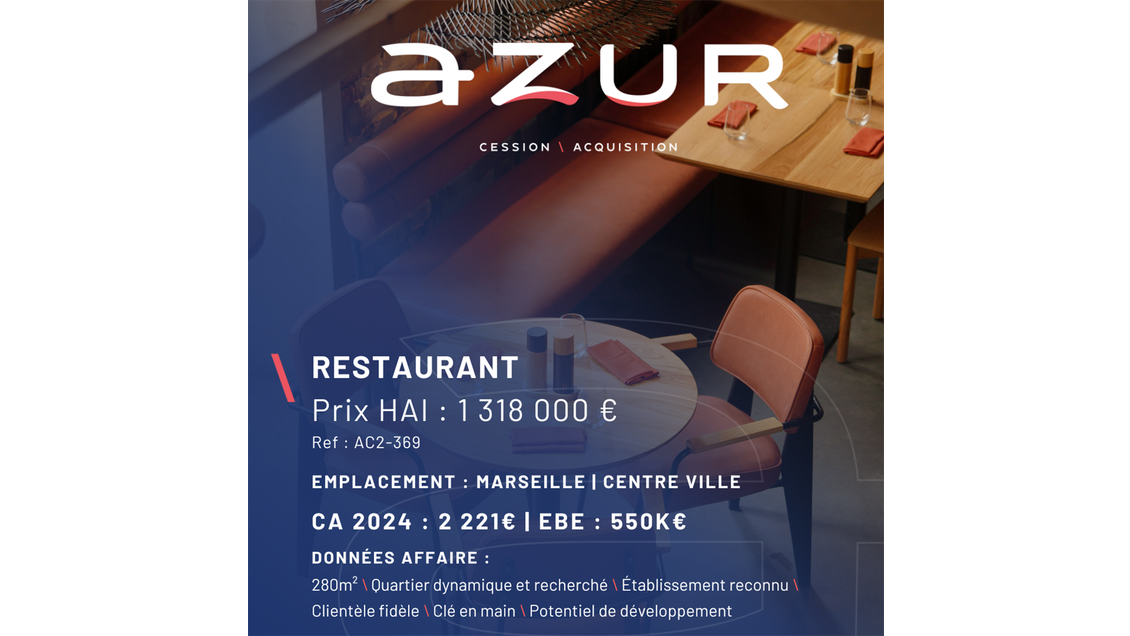 VENTE Restaurant reconnu Centre Ville Marseille