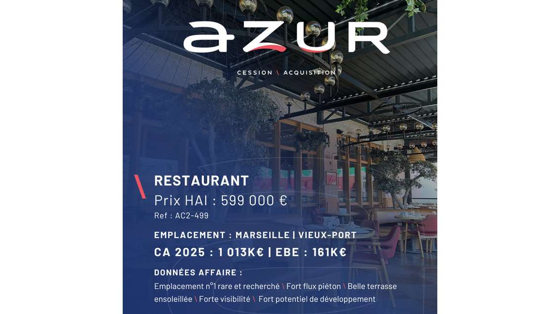 VENTE Restaurant en emplacement n°1 à Marseille
