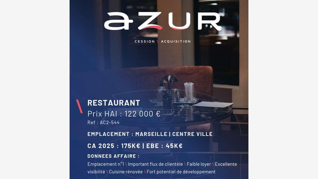 VENTE Restaurant emplacement n°1 Marseille Centre