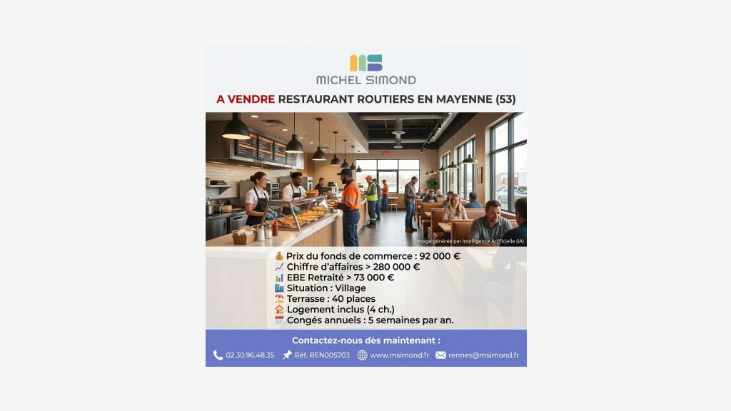 Vente restaurant routiers en Mayenne axe fréquenté