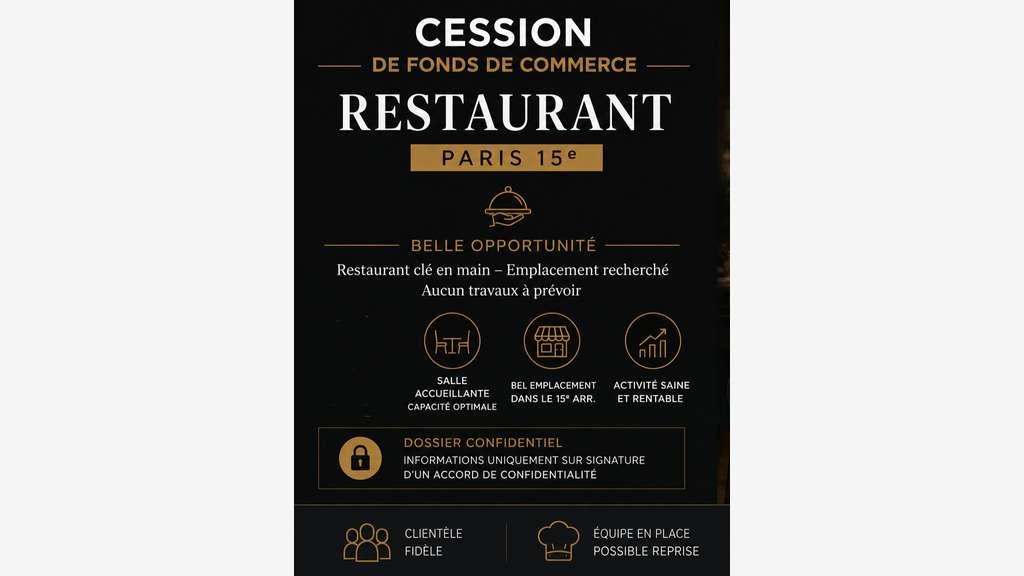 Cession fonds de commerce-restaurant-75015 Paris