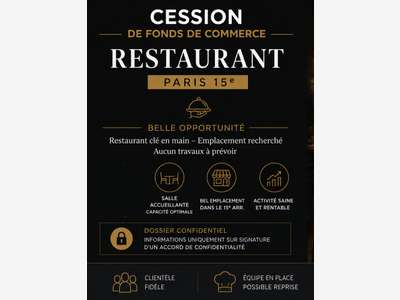 Cession fonds de commerce-restaurant-75015 Paris