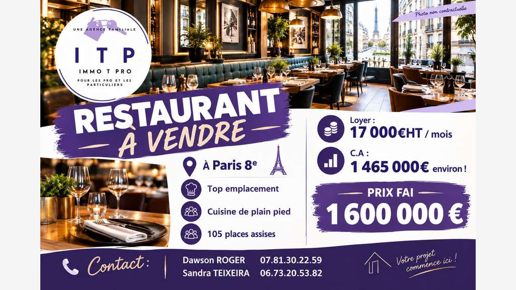 Cède magnifique restaurant en plein coeur de Paris