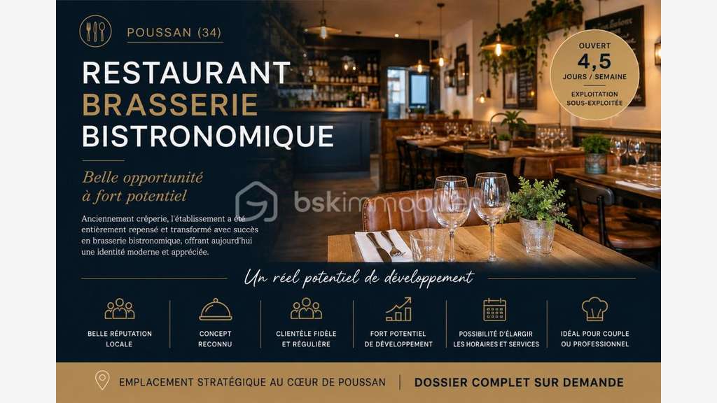Vente restaurant brasserie bistronomique à Poussan