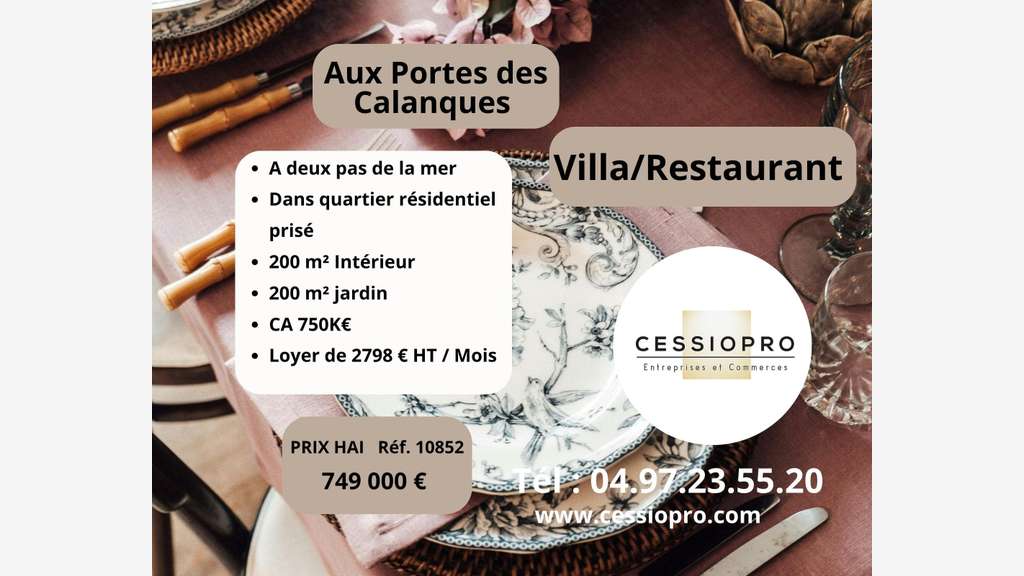 Vente villa/restaurant premium avec jardin au Var