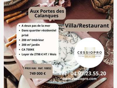 Vente villa/restaurant premium avec jardin au Var