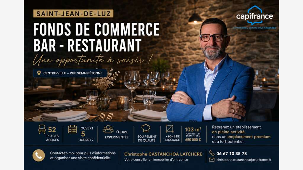 Bar restaurant à vendre à Saint Jean de Luz centre