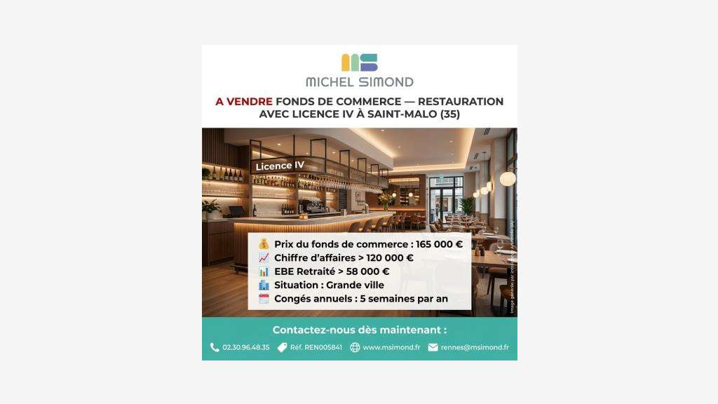 A vendre FDC restauration Licence IV à Saint-Malo
