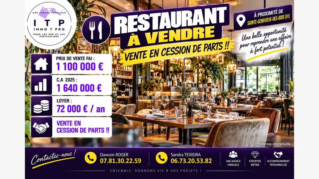 MAGNIFIQUE RESTAURANT LICENCE IV DANS UNE BELLE