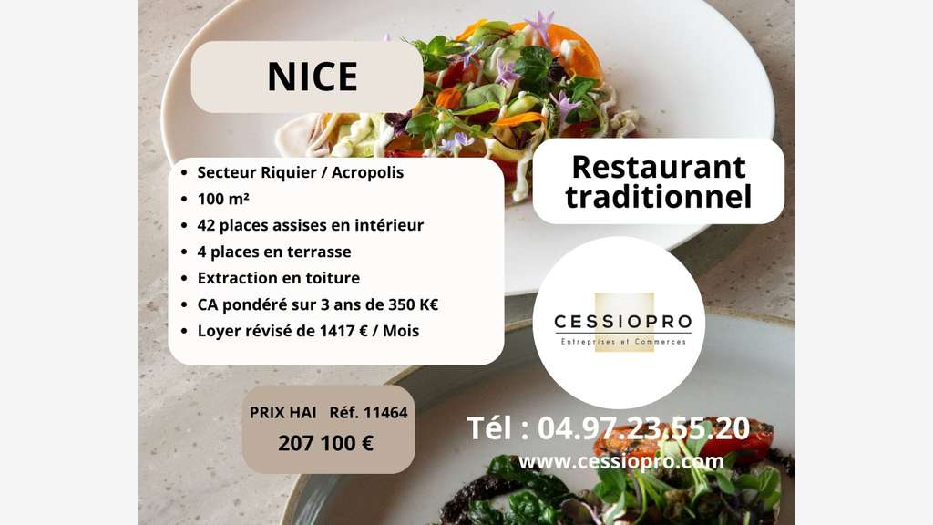 Restaurant traditionnel 350 K€ CA pondéré Nice 
