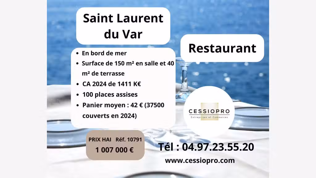 Vente restaurant emblématique en bord de mer 06