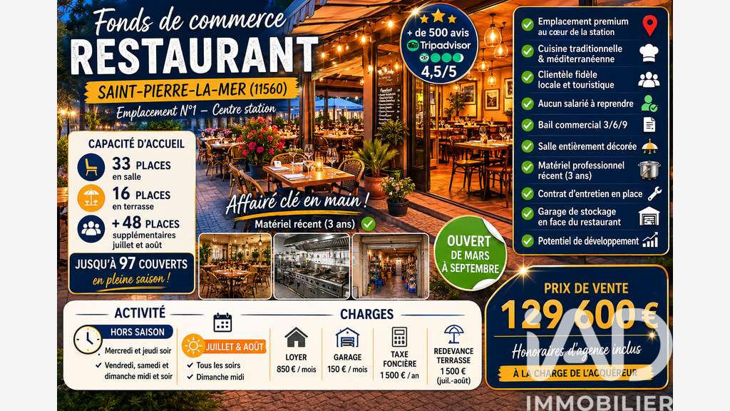 Vente restaurant empl N°1 à Saint-Pierre-la-Mer