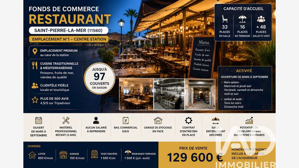 Vente restaurant empl N°1 à Saint-Pierre-la-Mer
