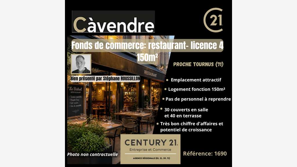 Vente restaurant 300m² clé en main proche Tournus