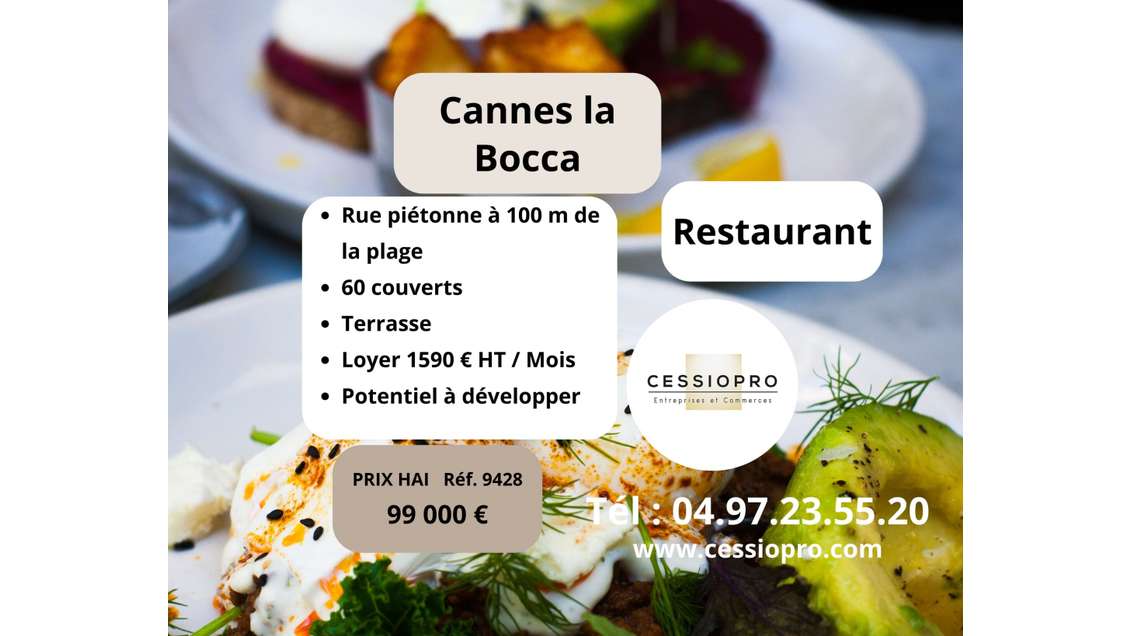 Vente restaurant traditionnel 60 couverts à Cannes