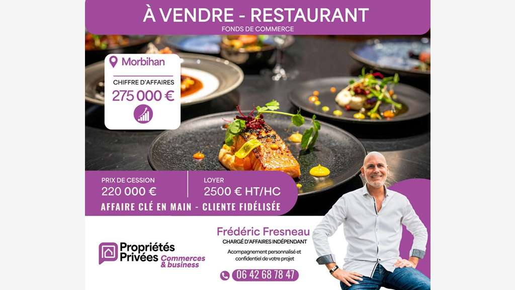 Vente restaurant 40 couverts à Vannes centre