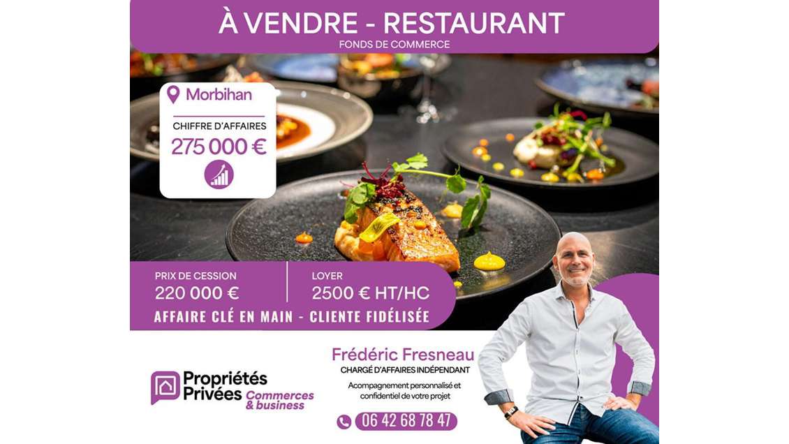 Vente restaurant 40 couverts à Vannes centre
