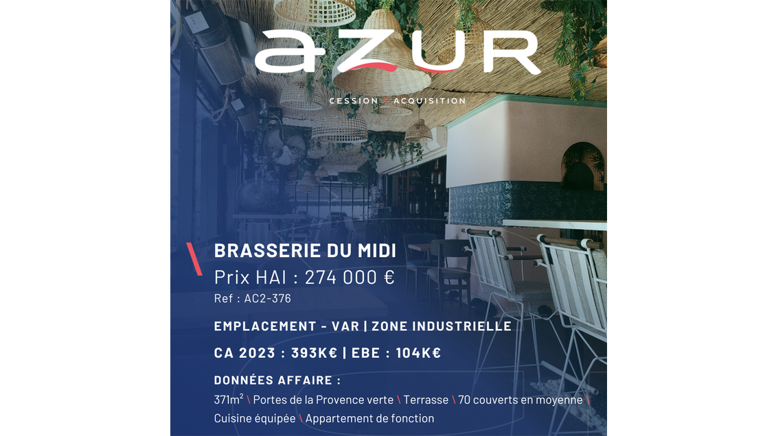 VENTE Restaurant du midi en zone industrielle Var