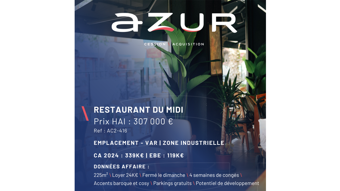 VENTE Restaurant du midi en zone dans le Var