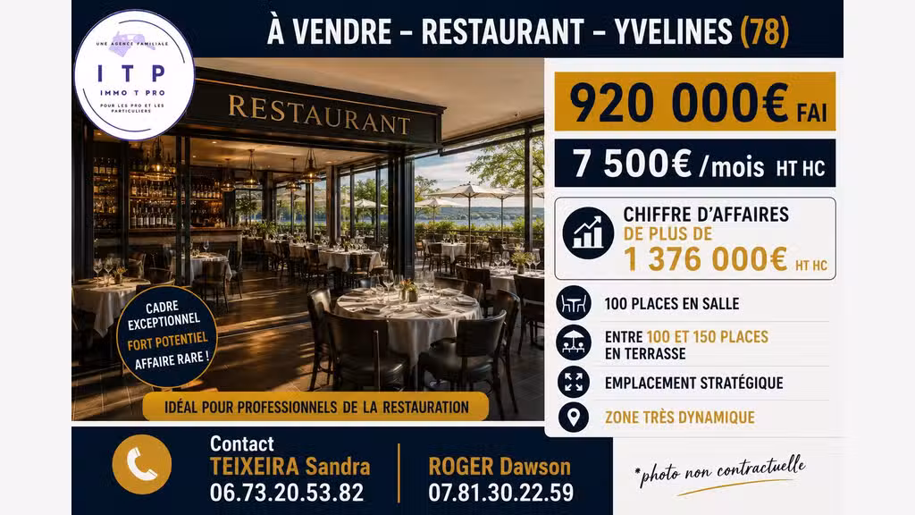 Vente brasserie dans une belle ville des Yvelines