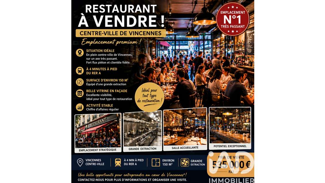 Vente restaurant axe passant à Vincennes centre